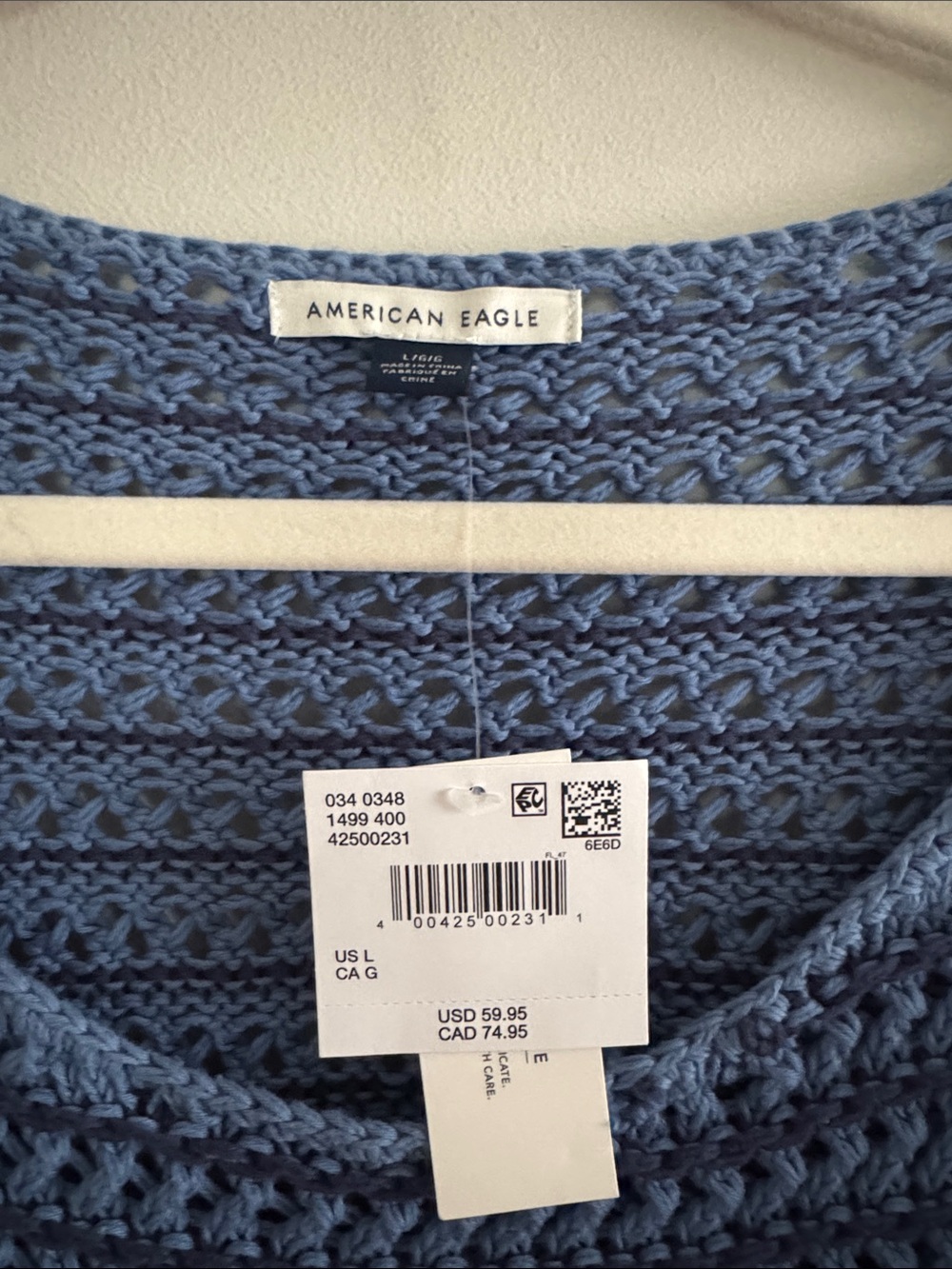 American Eagle Outfitters Blue Crochet Scoop Neck Sweater - Picture 2 of 4